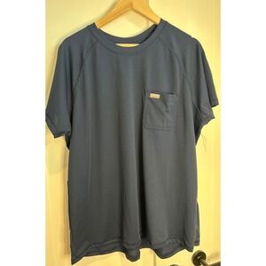 Ariat‎ Rebar Mens 2XL Navy Blue Short Sleeve Mesh Work Shirt Pocket Tee Logo